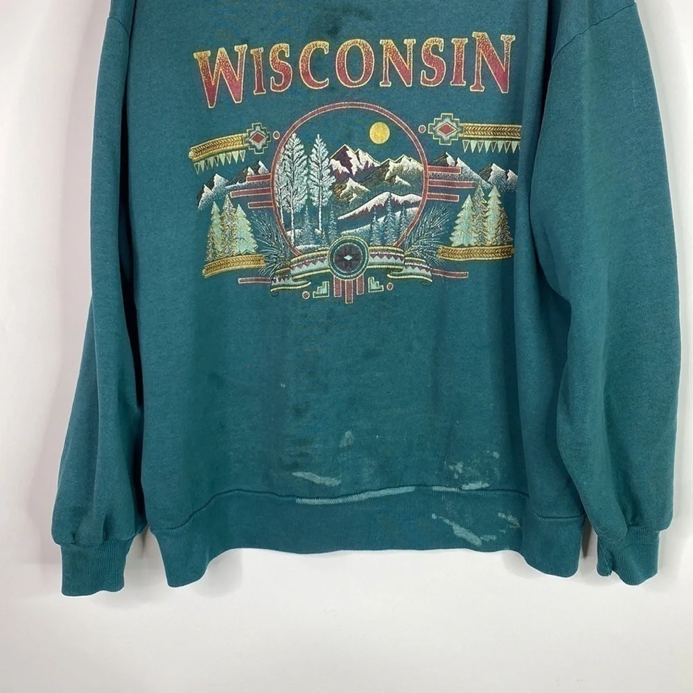 Vintage Jerzees Wisconsin Green Crewneck Sweatshirt Size Large Grunge